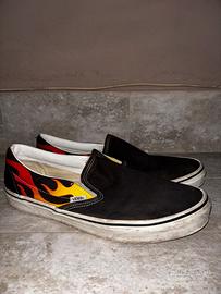 vans slip on black flame