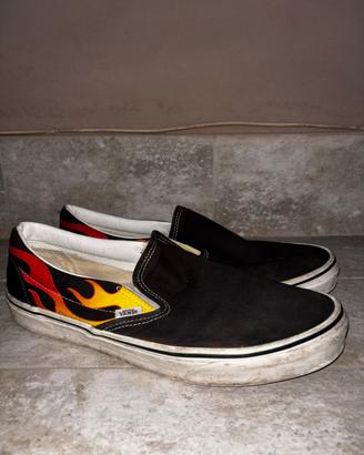 vans slip on black flame