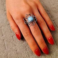 Anello a quadrifoglio con perla turchese INOX