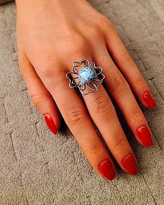 Anello Aperto In Turchese Boho Vintage – Regolabile, Lega Di Alta Qualità, Gioiello Donna Stile Avvolgente - 3