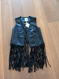 Gilet nero pelle con frange 14 anni tipo Coachella