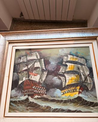 dipinto a olio battaglia navale con certificato