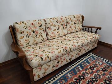 Divanoletto + 2 poltrone, legno massello e tessuto