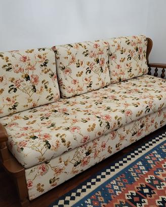 Divanoletto + 2 poltrone, legno massello e tessuto