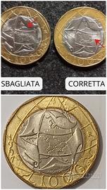  1000 Lire del 1997 con errore di conio nei confin