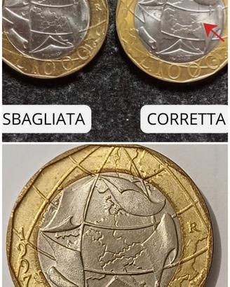  1000 Lire del 1997 con errore di conio nei confin