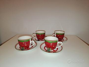Set 4 tazzine da caffè con piattino natalizie 