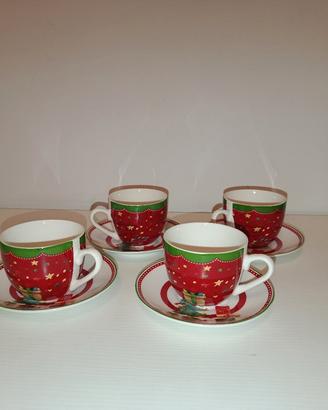 Set 4 tazzine da caffè con piattino natalizie 