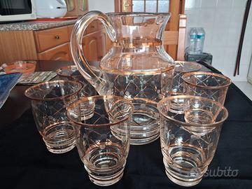 Caraffa + 6 bicchieri acqua/liquore "Rombi e oro"
