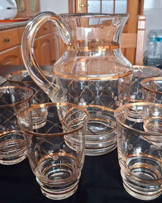 Caraffa + 6 bicchieri acqua/liquore "Rombi e oro"