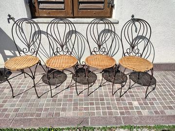 SET 4 SEDIE VINTAGE IN FERRO E RATTAN