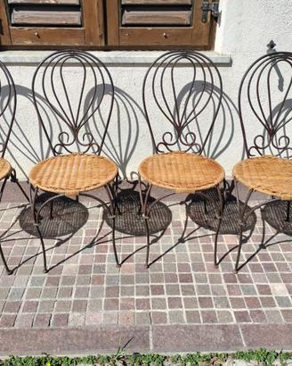 SET 4 SEDIE VINTAGE IN FERRO E RATTAN