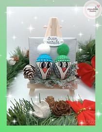 Quadretto handmade natalizio con sassi Gufetti 