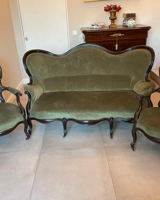 Salotto d'Epoca (1860) legno intagliato e velluto