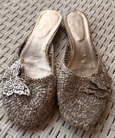 Ciabattine Mules intrecciate color oro