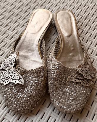 Ciabattine Mules intrecciate color oro