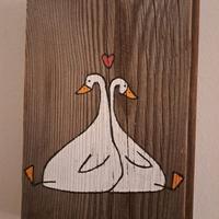 Piccolo quadro in legno recuperato con due oche