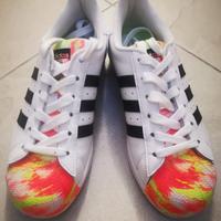 Adidas Superstar J 36 ⅔ bianche con dettagli fluo 