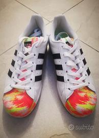 Adidas Superstar J 36 ⅔ bianche con dettagli fluo 