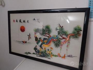 RICAMO ASIATICO QUADRO UCCELLI
