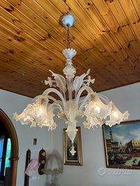Lampadario Vetro Murano cristallo e foglia oro
