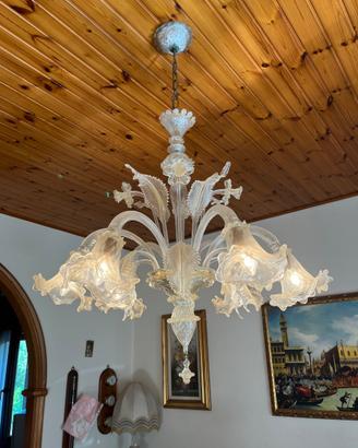 Lampadario Vetro Murano cristallo e foglia oro