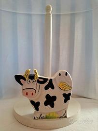 Porta rotolo legno Mucca country, dipinto a mano