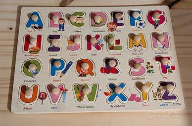 Puzzle Gioco Alfabeto Lettere in Legno Bambini