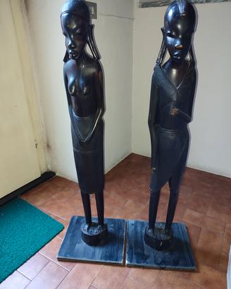 Coppia statue etniche in legno 