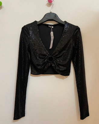 Crop top nero brillantinato Tally Weijl