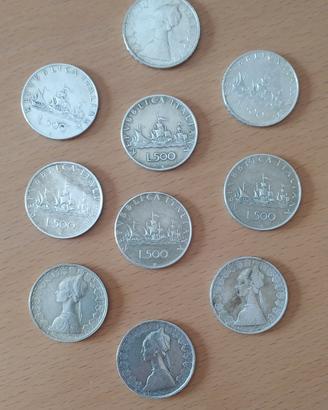 10monete 500lire argento"caravelle".