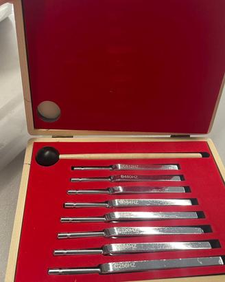Set 8 diapason con scatola in legno e martelletto