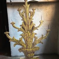 Antico candelabro candeliere in legno dipinto mano