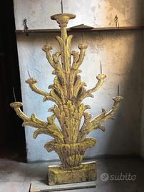 Antico candelabro candeliere in legno dipinto mano
