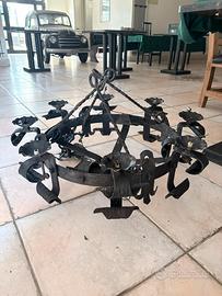 Lampadario Vintage in Ferro Battuto a 8 Luci