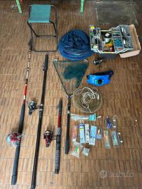 Canne da pesca vari tipi compreso attrezzatura