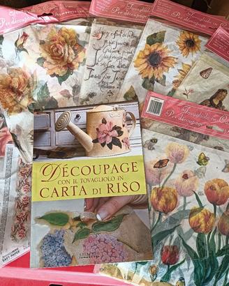 libro decoupage + carta di riso 