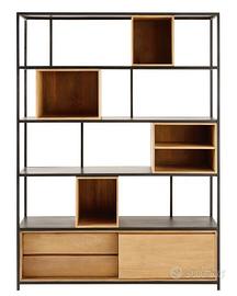 Wayampi Libreria in metallo nero e legno massello