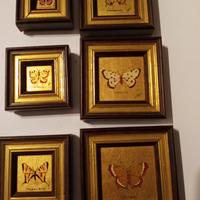 Sei miniquadretti vintage dipinti su foglia d'oro