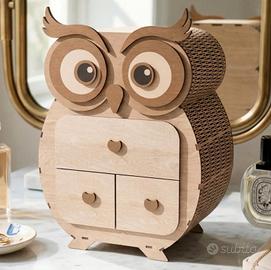 porta gioie in legno a forma di gufo