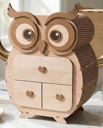 porta gioie in legno a forma di gufo