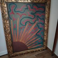 Quadro olio su tela,con cornice in legno intarsiat