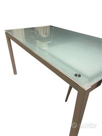 Tavolo Bontempi casa, cristallo acidato, allung.