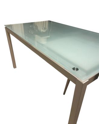 Tavolo Bontempi casa, cristallo acidato, allung.