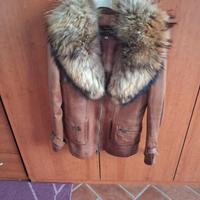 giacca vera pelle con collo in pelliccia 