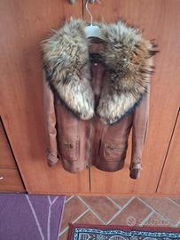 giacca vera pelle con collo in pelliccia 