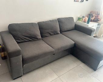 DIVANO LETTO GRIGIO CON CHAISE LONGUE CONTENITORE