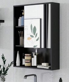 Mobiletto da Bagno Pensile con Specchio 60x15x76cm