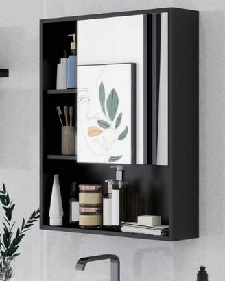 Mobiletto da Bagno Pensile con Specchio 60x15x76cm