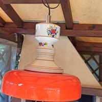 Lampada saliscendi anni 70 ceramica e cristallo